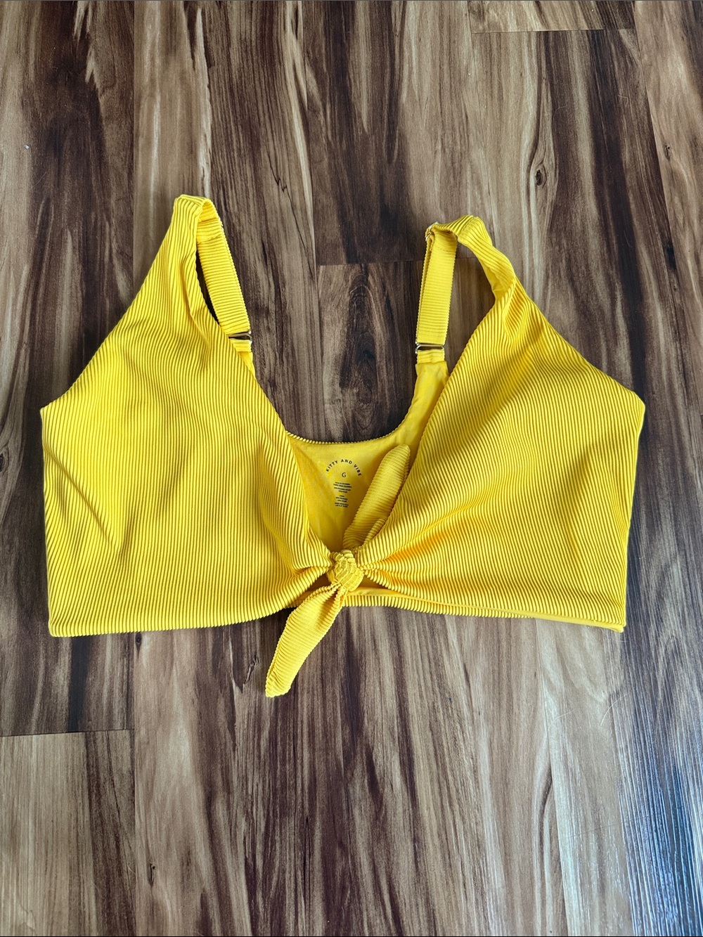 Kitty and Vibe Yellow Ribbed tie Front Bikini Top ☀️💛👙